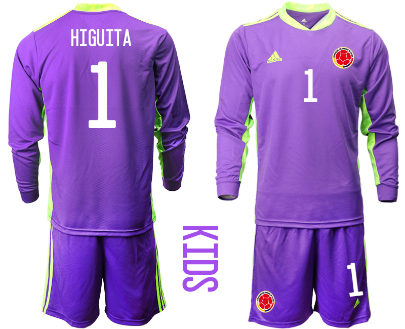 Youth 2020-2021 Season National team Colombia goalkeeper Long sleeve purple #1 Soccer Jersey